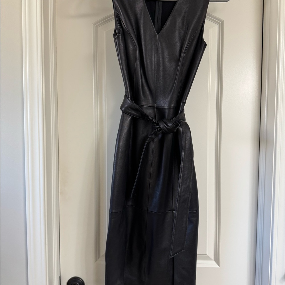 Adrianna Papell Black Sheath Midi Dress V-Neck Tie Front